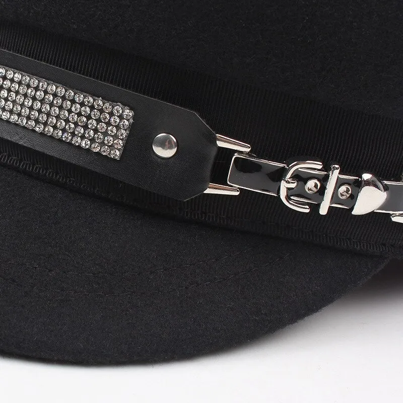 2021 модная шапка капитана женские матросские шапки декоративные ремни из плоских костей со стразами военные хлопковые