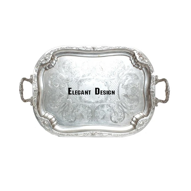 Brass Caddy Serving Tray Hexagon Shape Silver Plated Excellent Quality Newest Designed Special Ornate Brass Serving Tray