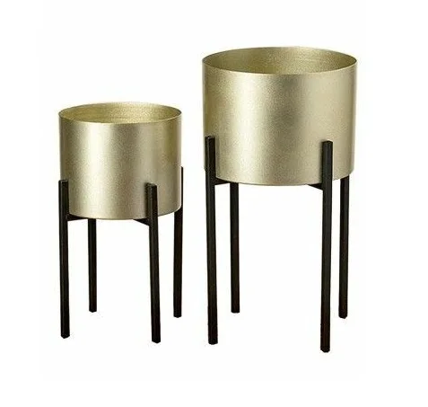 Modern Design Gold with Black Stand Decorative Garden Pot Outdoor Garden Planter with wooden Stand Customized Design