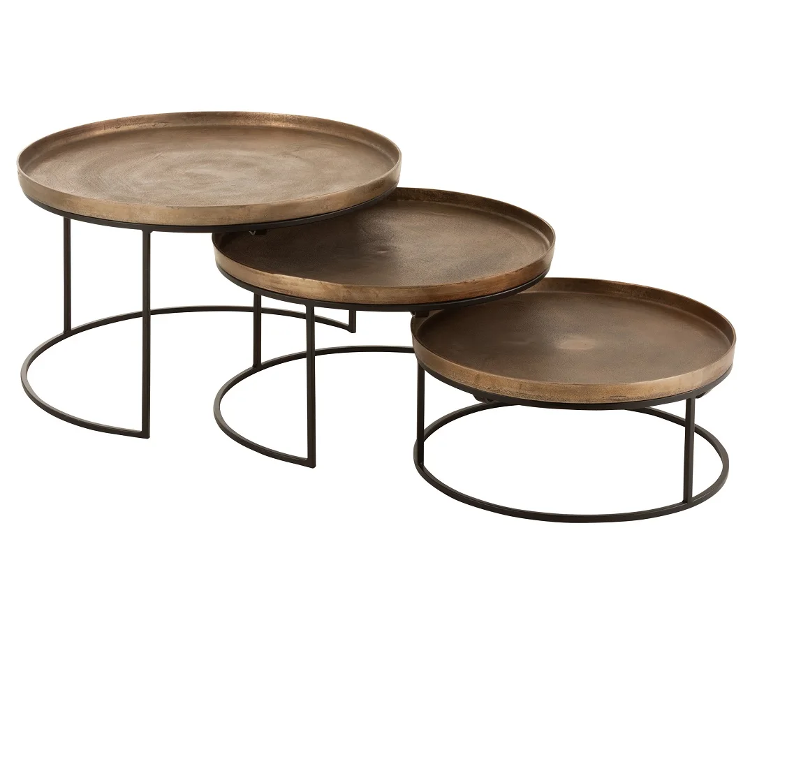 Set of 3 Metal Coffee Table  Aluminum Casted Top and Iron Base Center Nesting Table Set of 3 Nesting Coffee Table