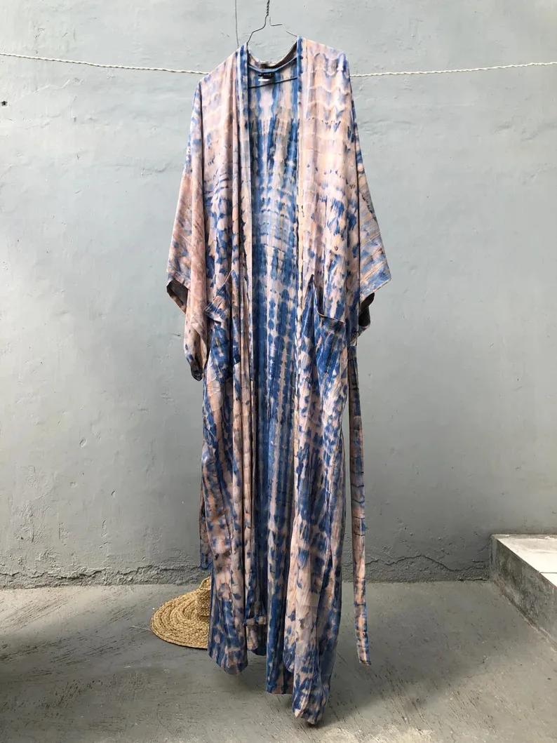 made in india organic clothing manufacturers wholesale beach Hand made tie dye long sleeve custom logo beach dresses and kimono