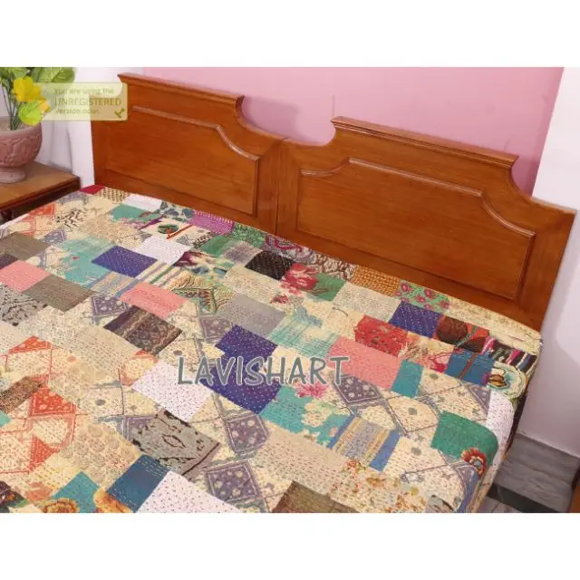 Лоскутное одеяло Kantha хлопковое покрывало ручной работы с цветочным принтом Gudri домашний декор