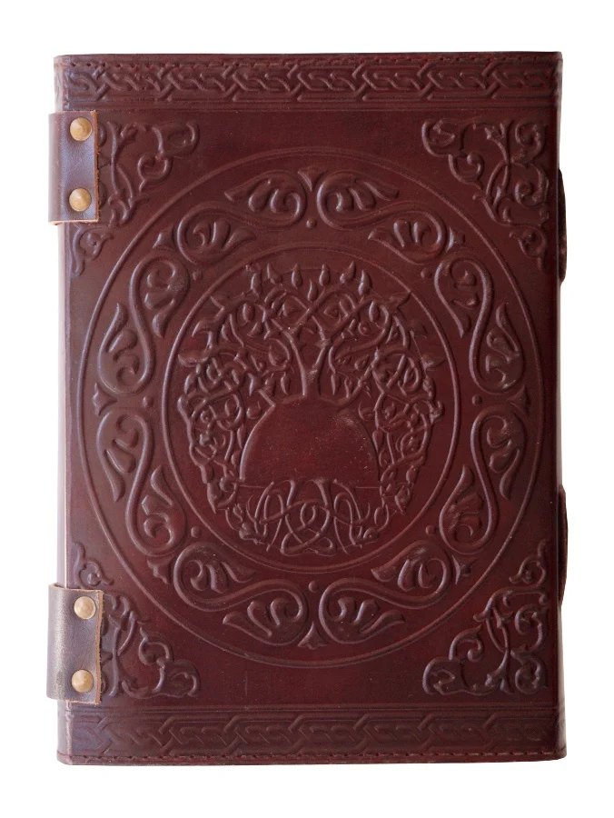 Handmade Pentagram Leather Journal, Large Celtic Embossed, Leather Journal With Lock, Grimoire, Notebook, Journal With Stone (10