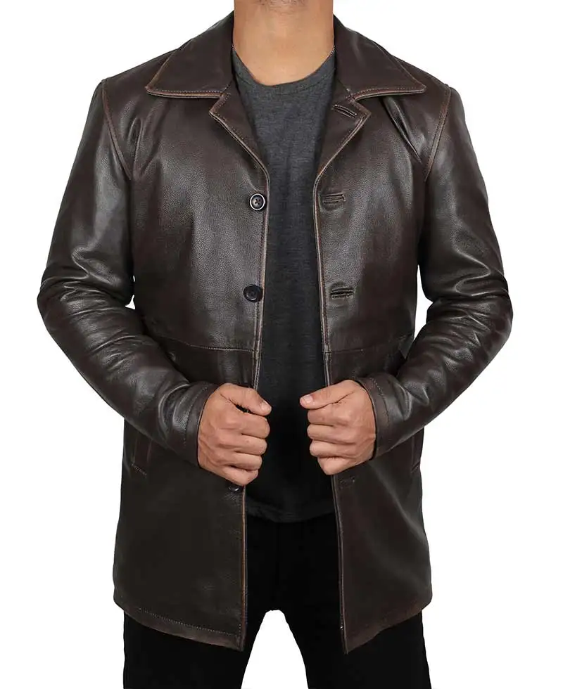 customize OEM men women unisex long coat fashion real genuine leather jackets or faux leather nu buck embossing christ leather