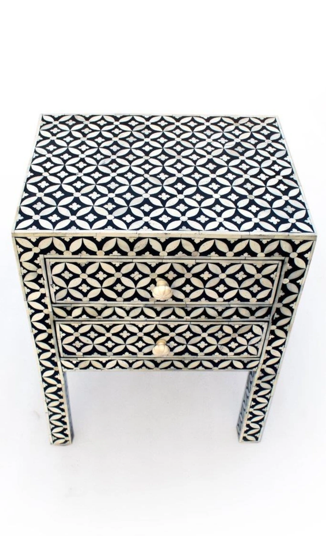 Bone inlay bedside table in floral design / customized bone inlay chest drawer from India