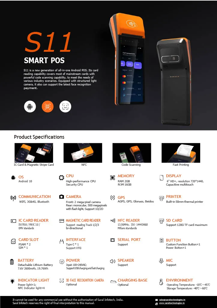 Android 10 6-Inch Mobile POS Terminal Handheld Touch POS System with 4G Card Reader USB Docking 6-Inch Android POS Printer