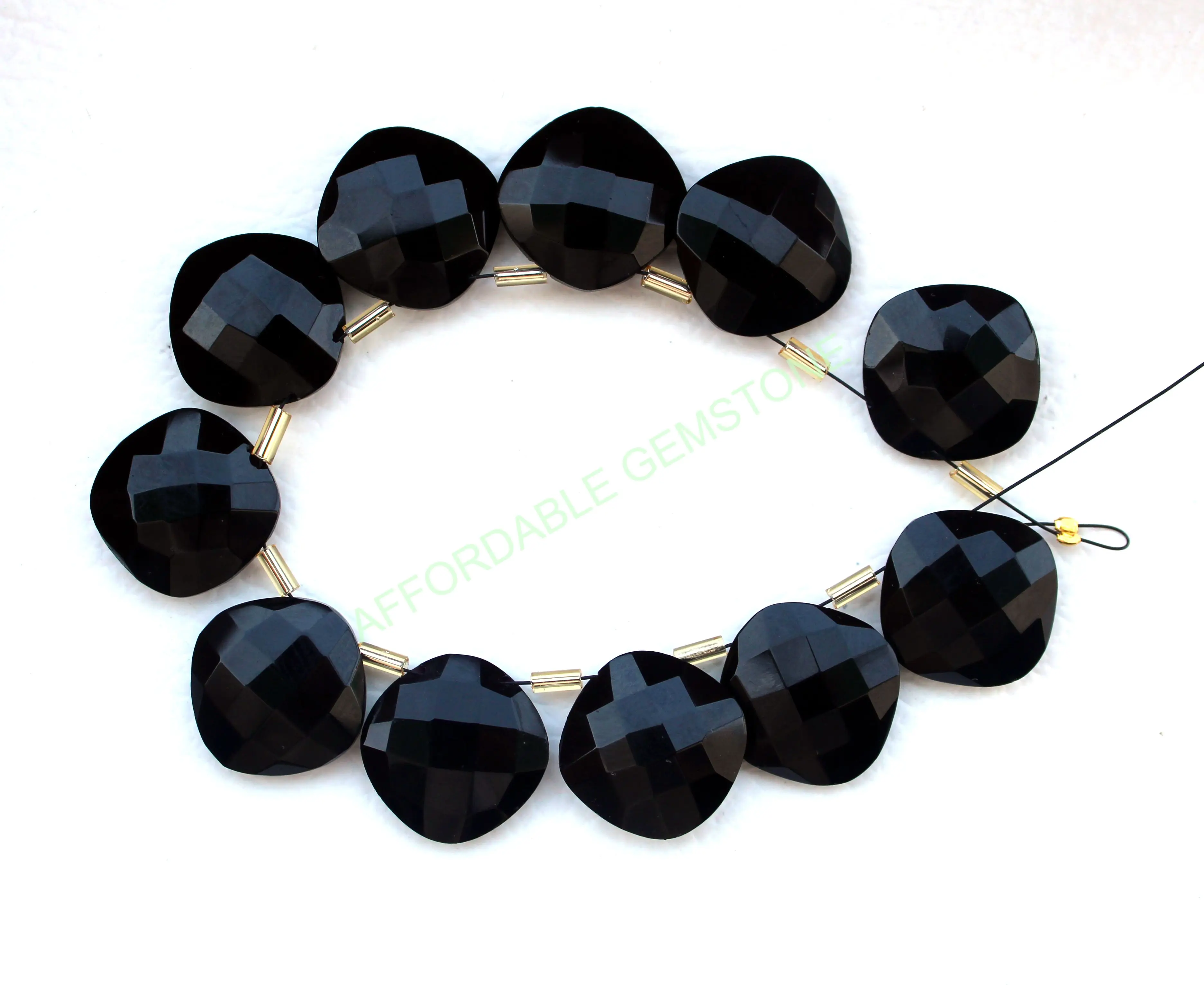 Natural Black onyx top drilled stone cushion shape stones high quality gemstone handmade gemstones faceted beads polished gems