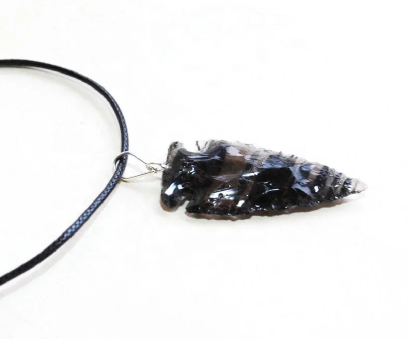 Natural Genuine Raw Black Obsidian Arrowhead Pendant for Home Decoration & Office Prosperity and Wealth Creation