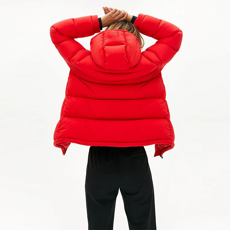 New Arrival Winter Red Down Waterproof Hooded Puffer Quilted Jacket Women Casual Warm Coat