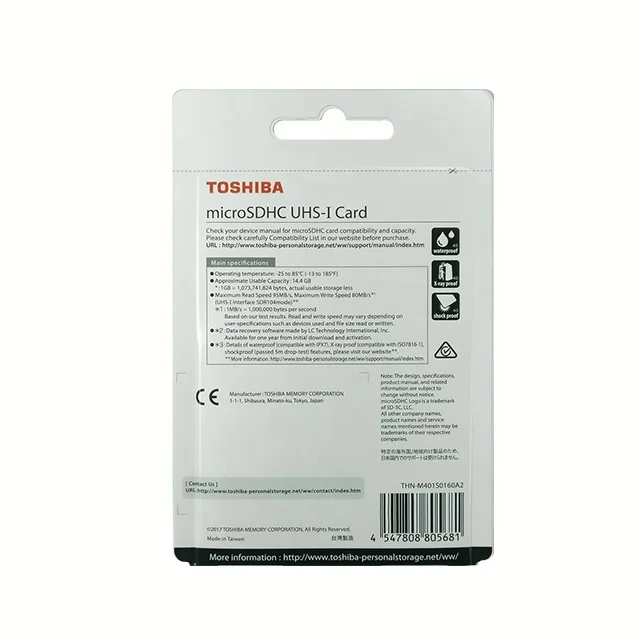 TOSHIBA  microSD memory card driving recorder mobile phone camera  M401 16gb 95M / S support 4K TF memory card