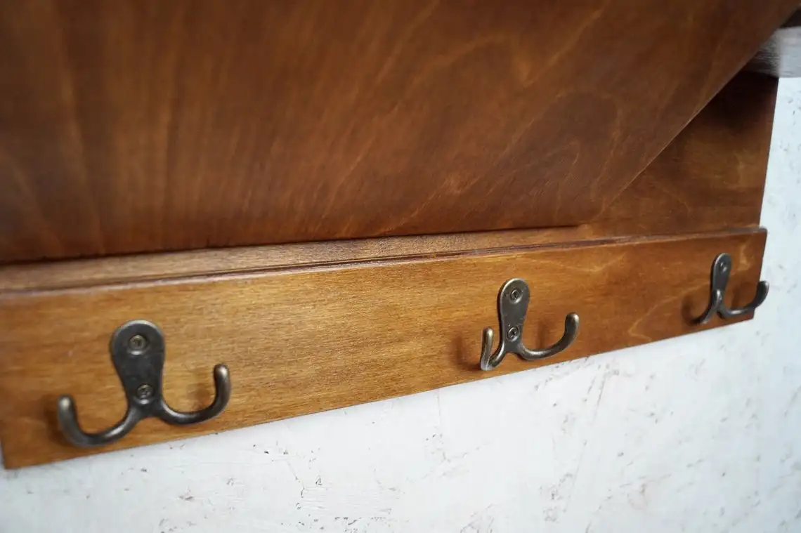SINORHEMA Wooden Decorative Mail Holder with 3 Double Key Hooks Coat Rack Wall Mount Shelf with Hooks