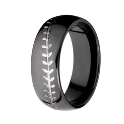wholesale 8mm high polished domed black titanium stainless steel ring baseball wedding band sports ring for men comfort fit