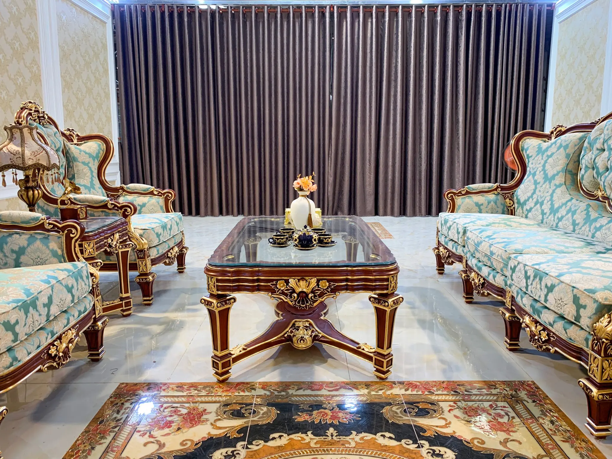 Customized Luxury Furniture Living Room Fabric Sofa,Classic Italy Carving Wooden Sofa