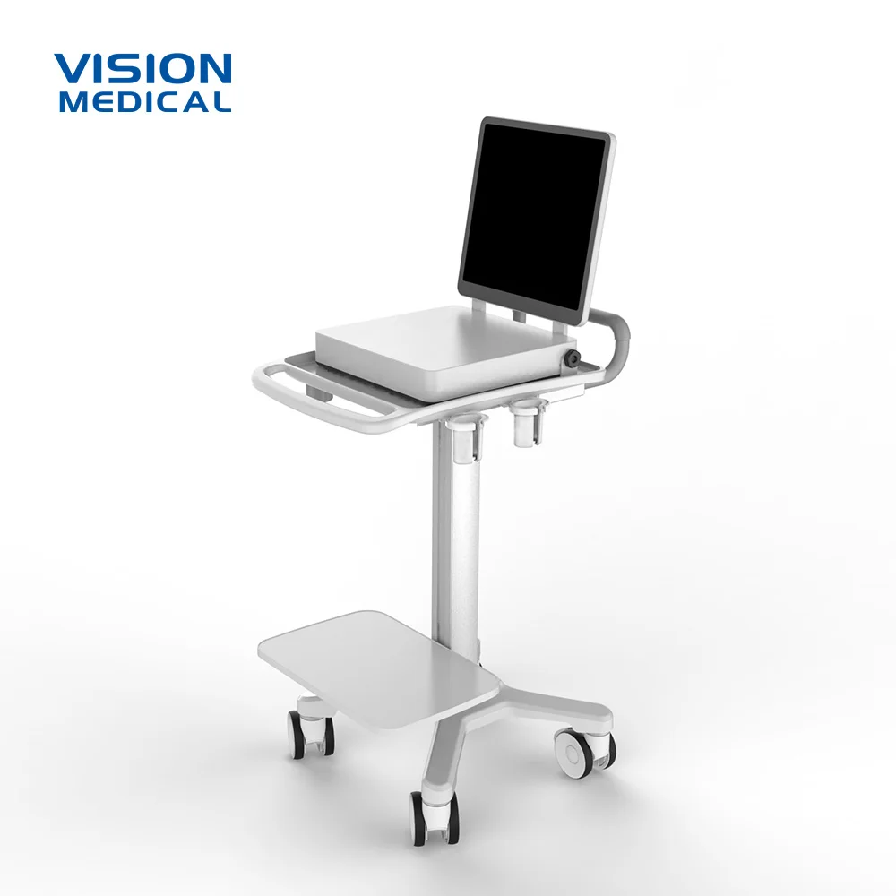 Double tray Nurse Stations with 4 wheels and probe cup for laptop