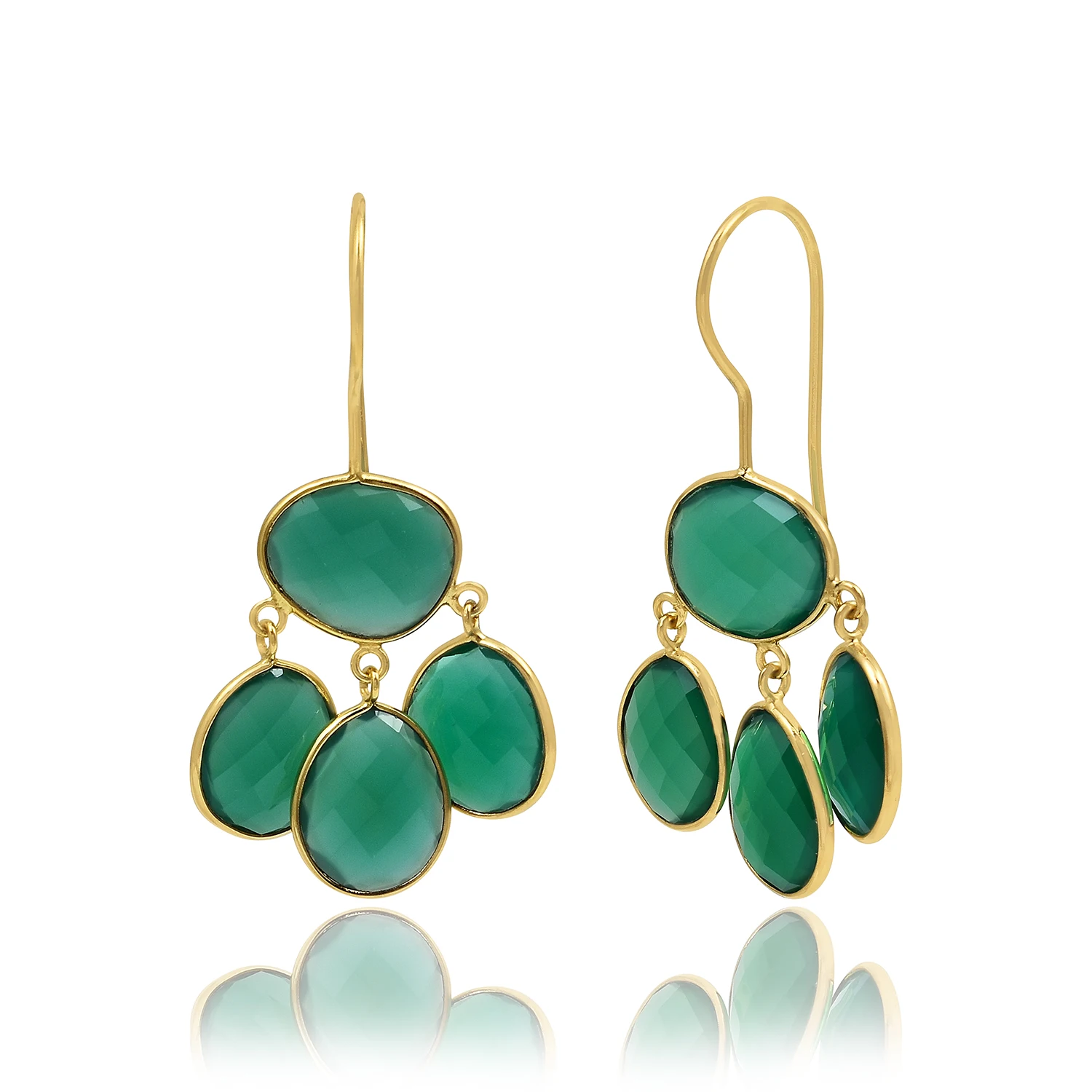 Оптовая цена модные серьги из натурального камня Позолоченные 925 стерлингового серебра хризопраза с подвесками