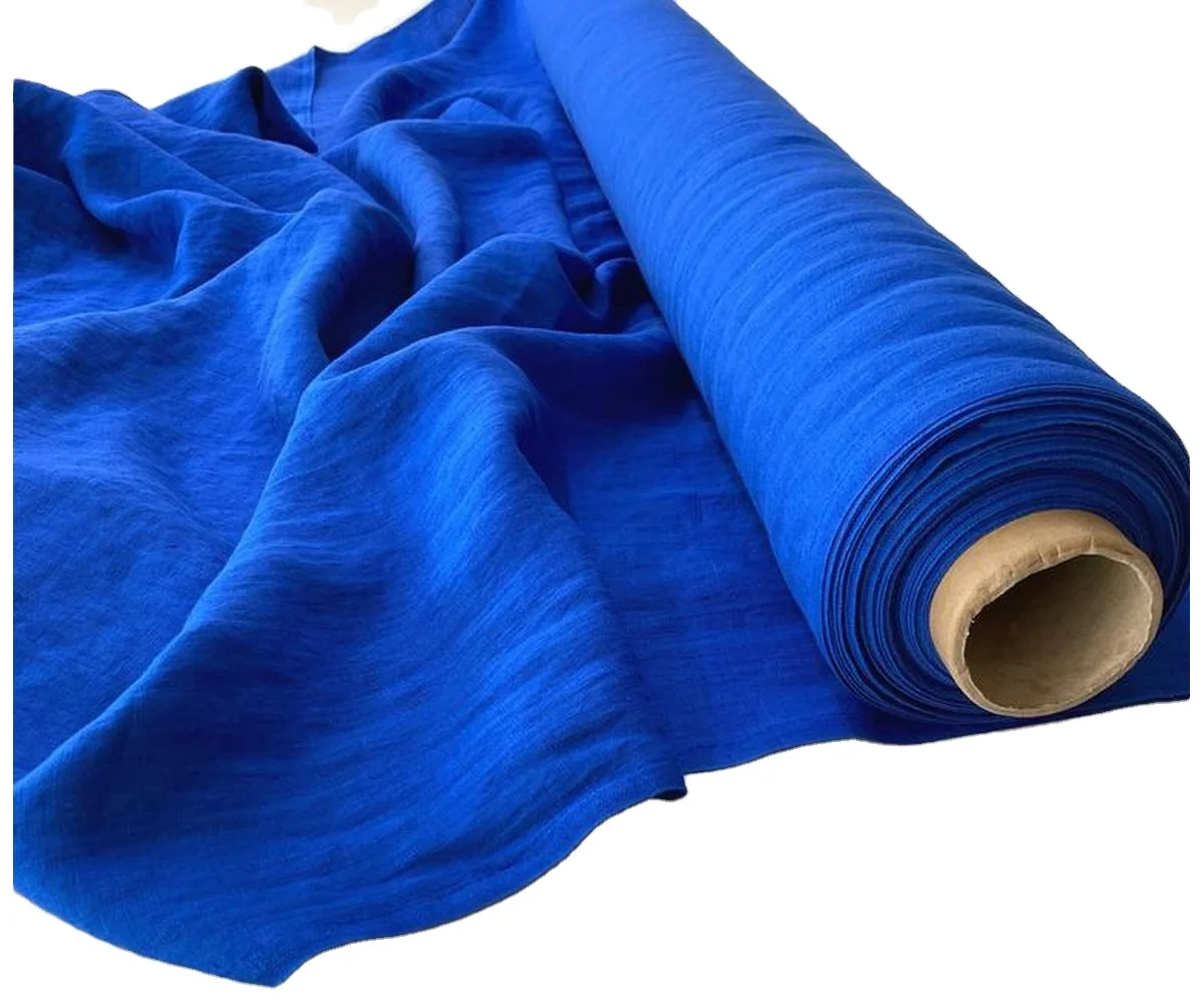 Royal Blue Organic Prewashed soft 100% linen fabric by meter Natural Solid color for clothing Stone Washed Wholesale