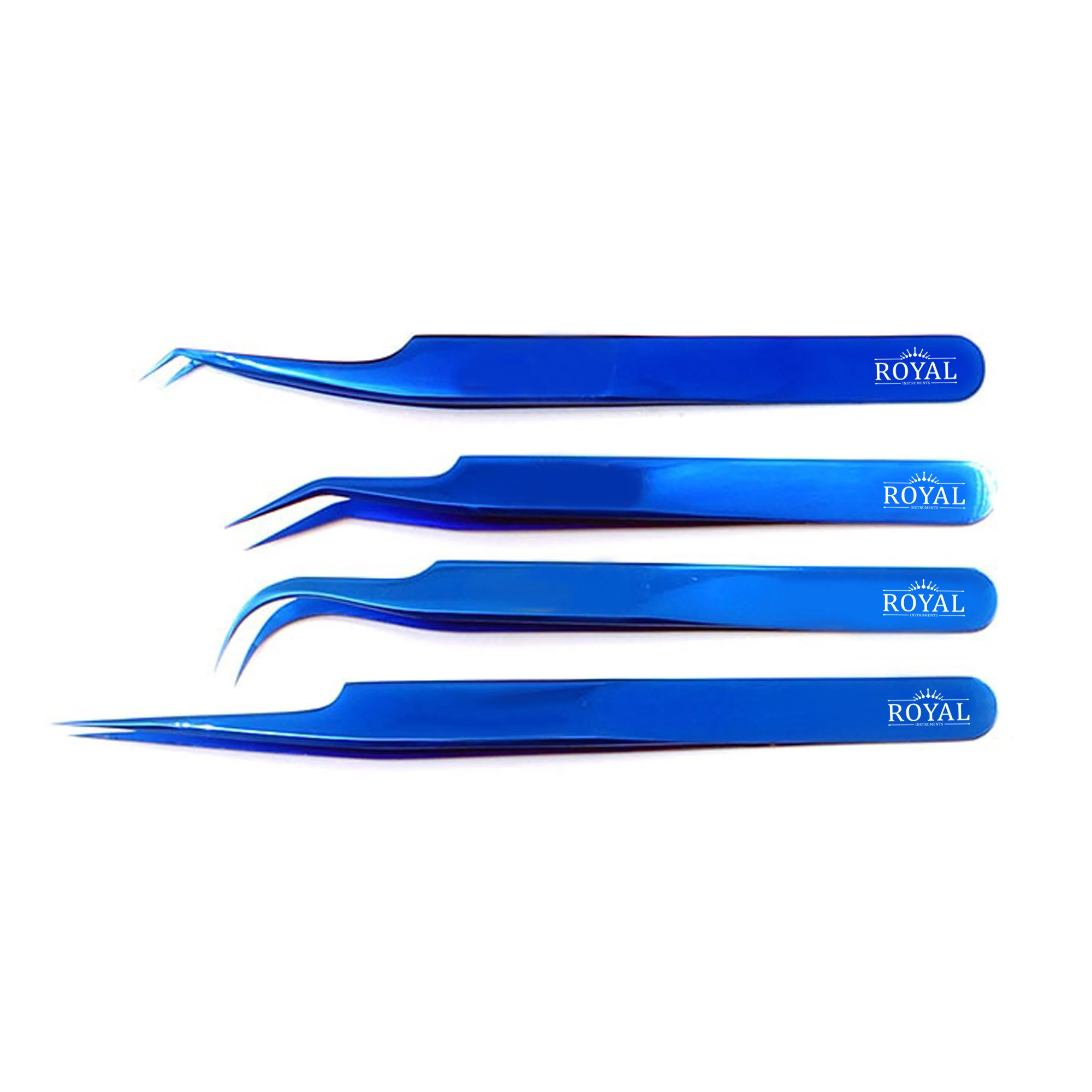 ROYAL Tweezers Stainless Steel Eyelash Eyebrow Tweezers Beauty Lash Instruments With Hot Blue Plasma Color