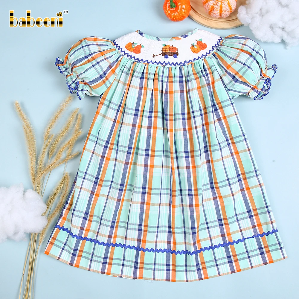 Pumpkin truck hand smocked bishop dress OEM ODM customized hand made embroidery wholesale smocked dresses - BB2581
