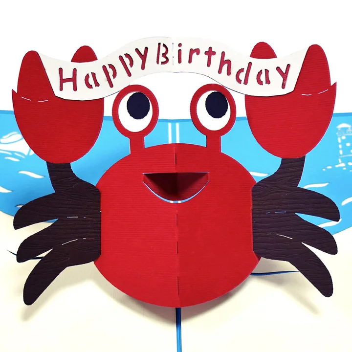 Gentleman Crab 3D Pop-up Greeting Birthday Card Vietnam Handmade Laser cut Wholesale