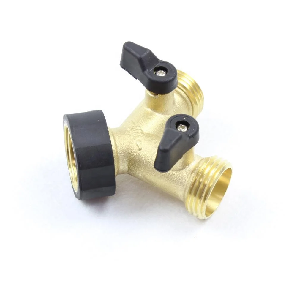 2 Way Solid Brass Garden Hose Heavy Duty Hose Faucet Fits 3/4 Y Diverter