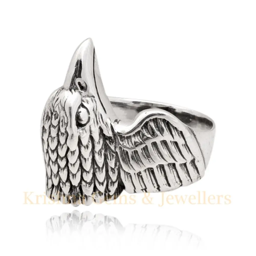 Мужское кольцо с орлом в готическом стиле из серебра 925 пробы