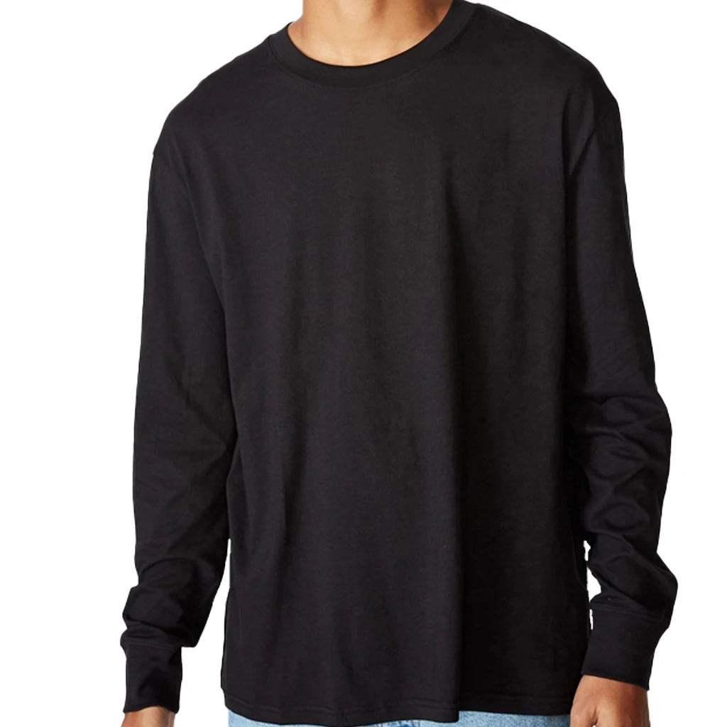 Мужская хлопковая футболка с длинным рукавом, черная Однотонная футболка, сезон лето 100%