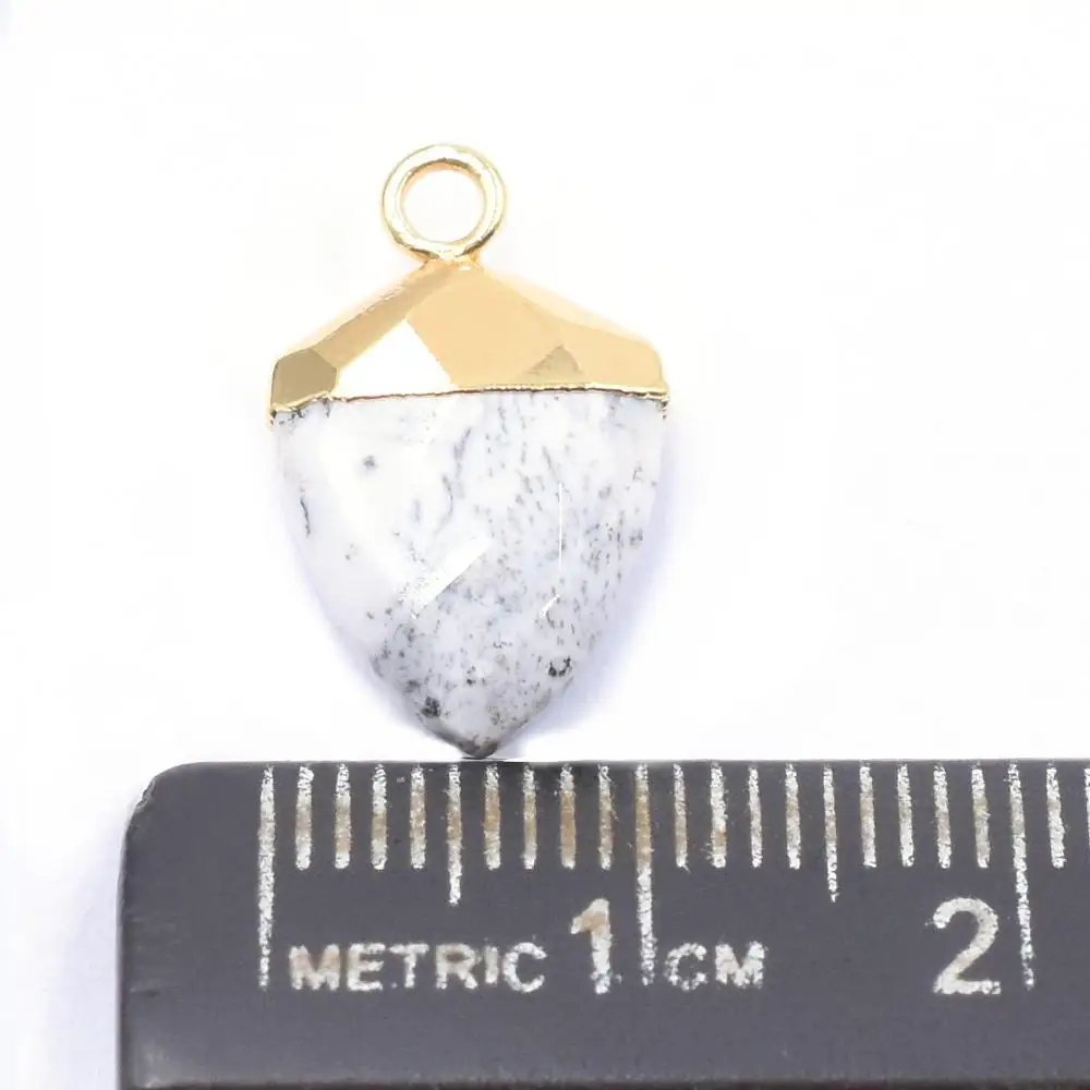 Dendritic Opal 17 To 19 MM With Bail Shield Shape Gold Plated Pendant Jewelry Making Handmade Findings