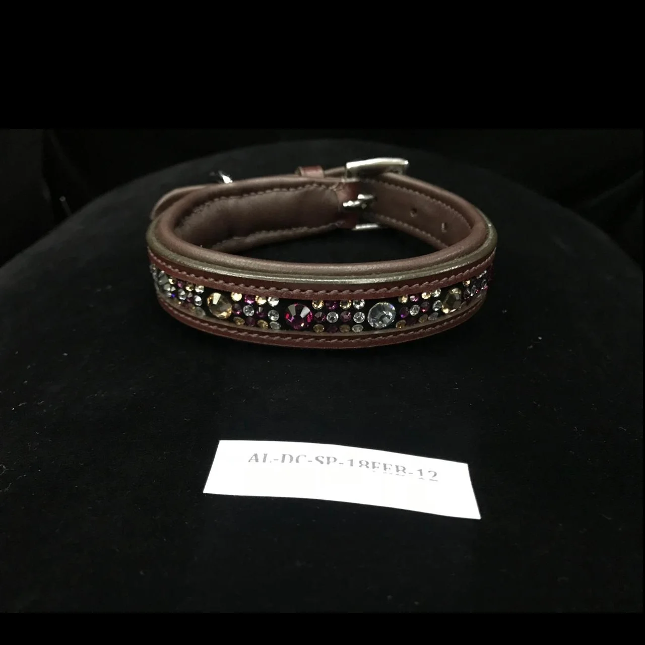 Equine Multi Crystal Bling Indian Leather Breathable Dog Collar