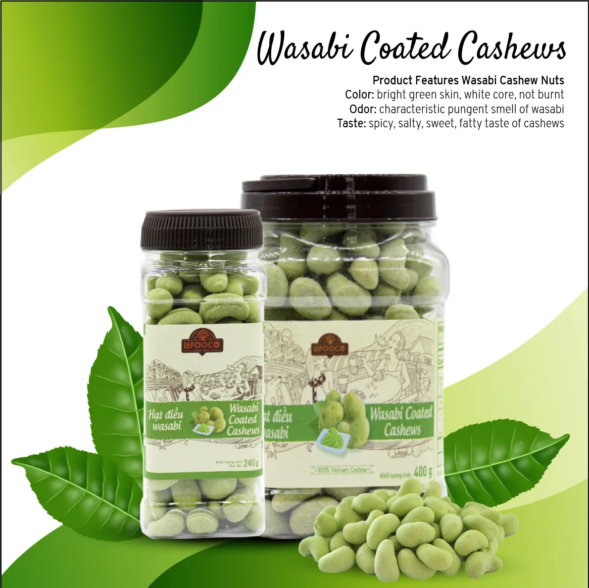 Пикантный аромат кешью с покрытием васаби 180 г натуральный вкус 100% вьетнамские здоровые орехи закуска