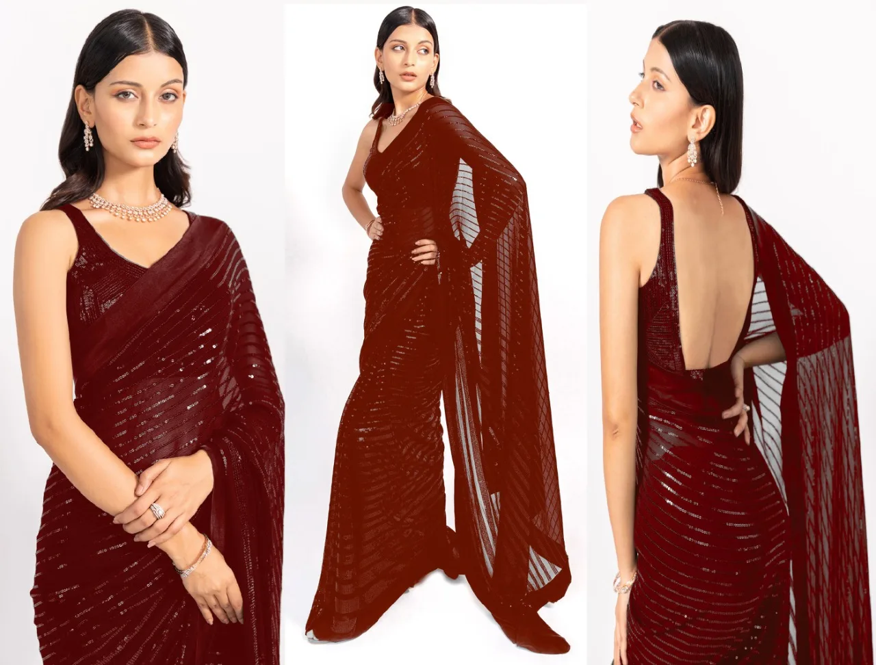 India &  Pakistani Wear Fancy Sequence Work Saree With Bangalory Sequence Work Blouse Piece / Best Quality Low Rate Saree