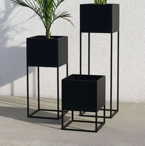 Flower Pot Decorative Black Garden Indoor Outdoor Iron Big Large Wholesale Metal Stand Plant Flower Pots Planters For Plant