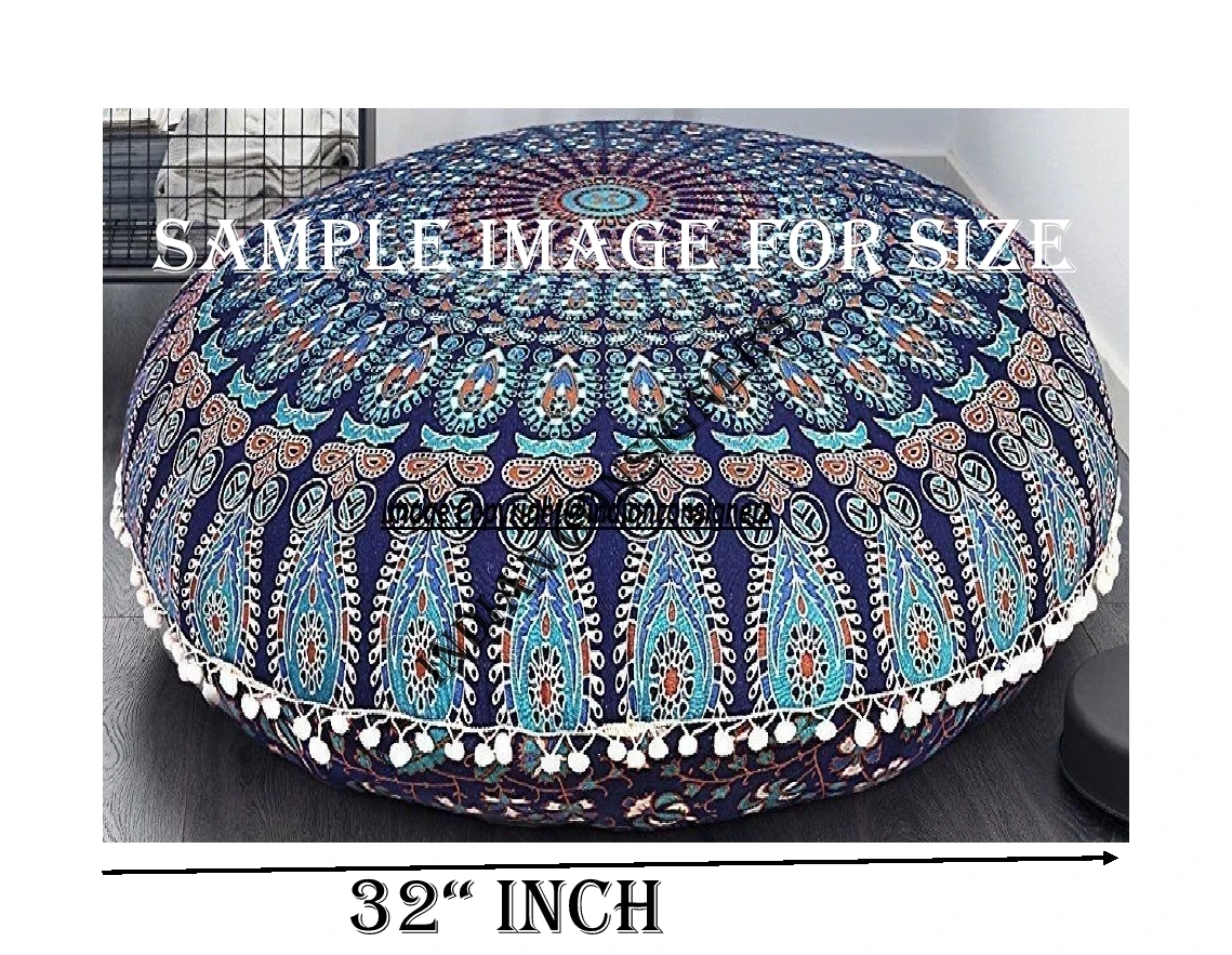 Floor Cushion Cover Round Ottoman Pouf Mandala Pouffe Beautiful Multiple Color Handmade Cotton Fabric