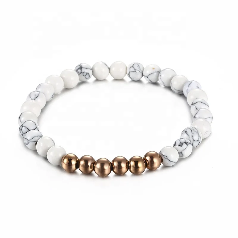 Dr.Jewelry 2022 New High Quality Stainless Steel Beads White Pine Stone Bead Bracelet Crystal Elastic Bracelet Men Women Jewelry