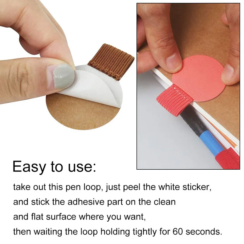 custom logo self adhesive ball-pen holder PU leather elastic pen loop