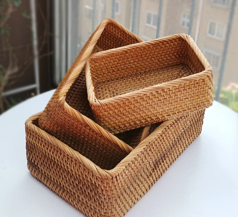 Rattan Multifuncional cestas decorativas Handcraft  Storage canasta organizadoras Basket Organizer Box