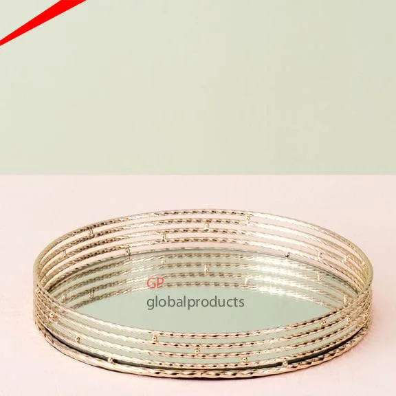 high quality round glass tray with golden round handles serving tray for hotel restaurant decor food server tray