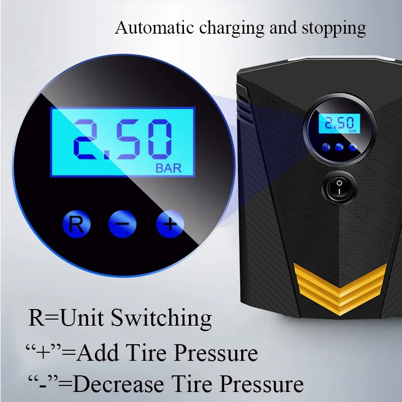  Портативный бесшумный воздушный насос 35 л ЖК-дисплей 12 В 150 фунтов на квадратный дюйм светодиодная подсветка автомобильный компрессор высокого давления для колес