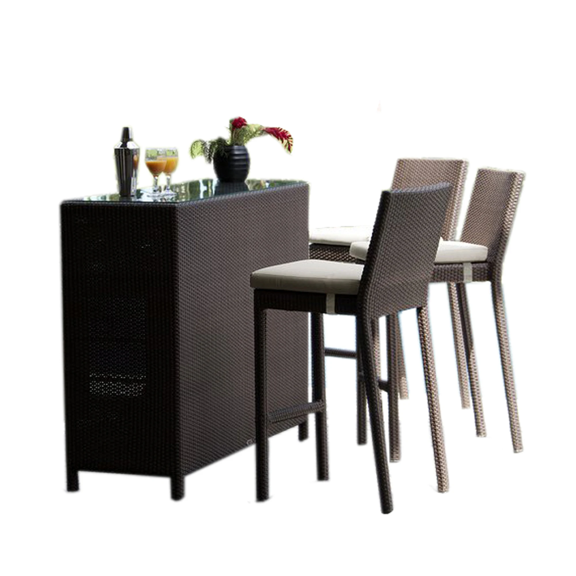 good quality outdoor aluminium bar set modern resorts patio rattan high bar chairs luxury villa outdoor furniture
