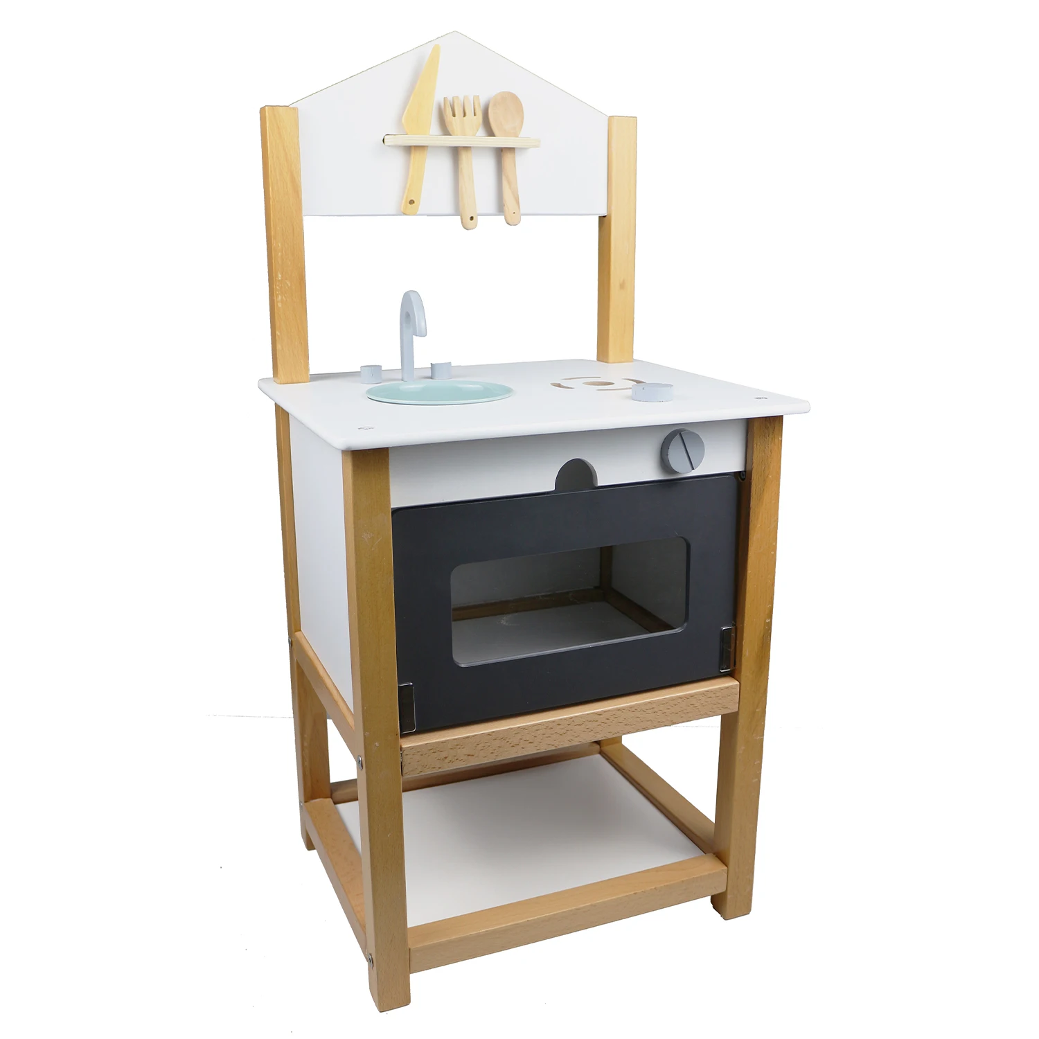 GALYA Large Wooden Pretend Play Kitchen - Children Cooking Roleplay Set with Utensils (3+)