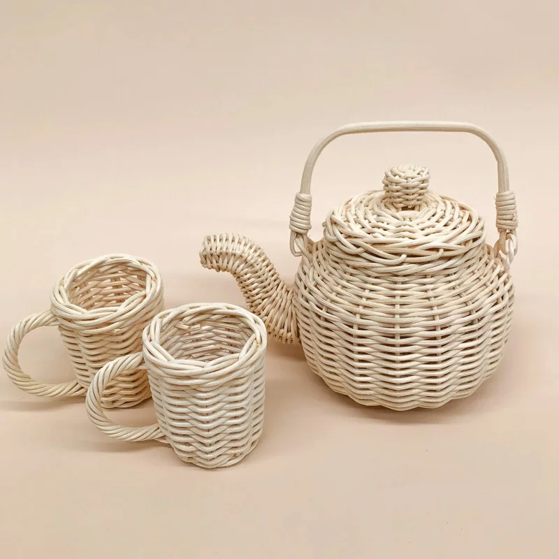New Arrival Rattan Tea Set Kettle and mug baby toy doll accessories Vietnam Supplier Best Price Wholesale in bUlk