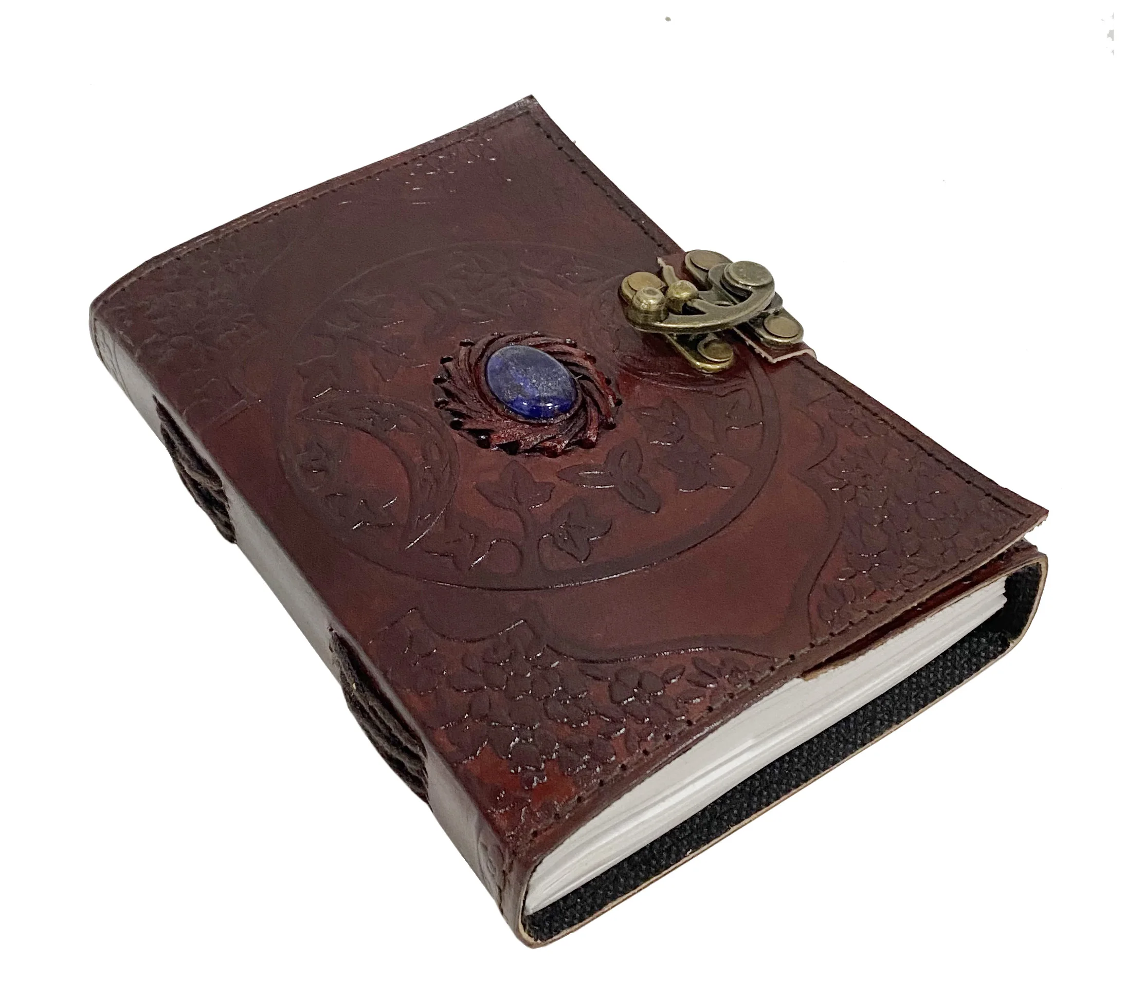 Book Of Shadows Leather Journal Embossed Celtic Triple Moon With Third Eye Stone Handmade Notebook & Sketchbook