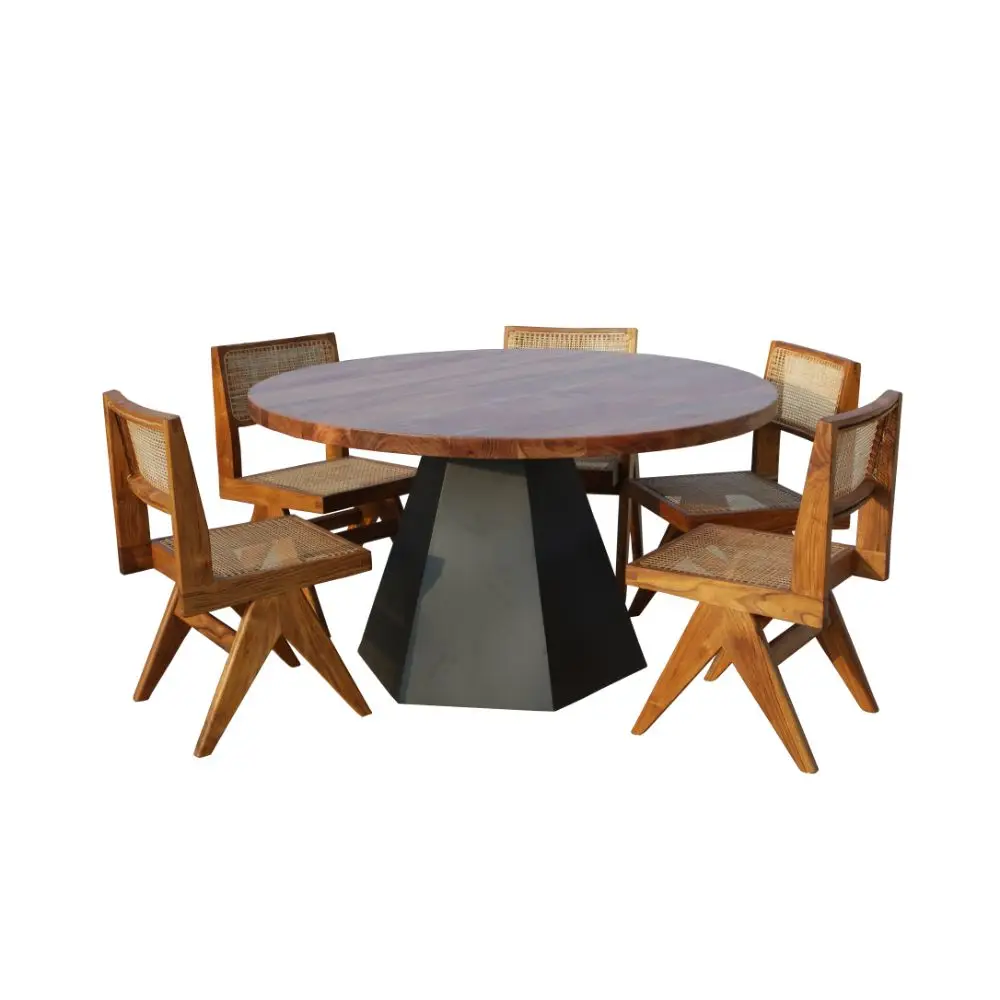 Горячая распродажа Высококачественная современная роскошная мебель для королевского ресторана обеденный стол из тикового дерева и 4 стула ротанга ресторанов