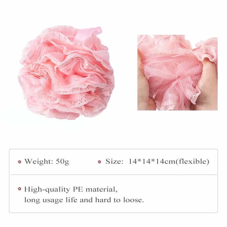 50g Customized Soft Exfoliating Foamy Bath Soap Balls Mesh Puffs Body Scab Buddy Shower Sponges