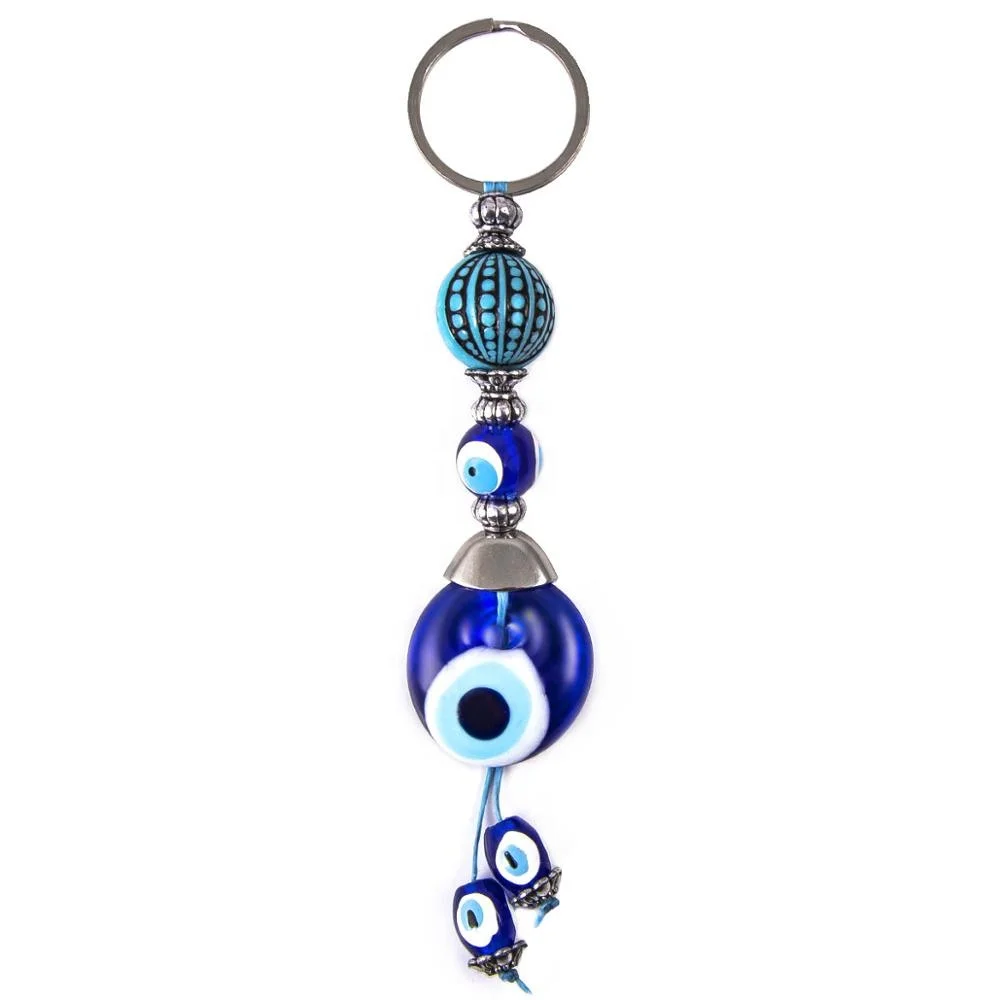Turquoise Ball Shaped  Hand Made  Glass  Evil Eye Beaded Key Chain Made in Turkey