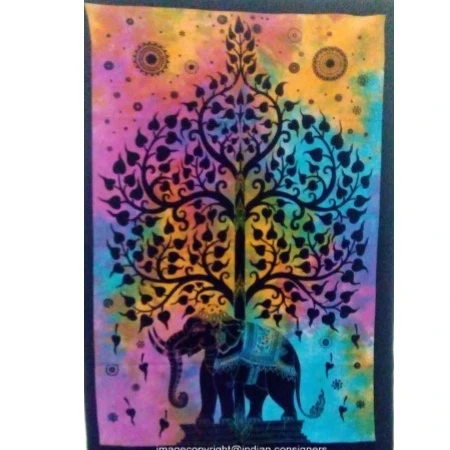 Wall Hanging Multi Cotton Fabric Throw Beautiful Multiple Color Elephant Tree Small Tapestry Poster