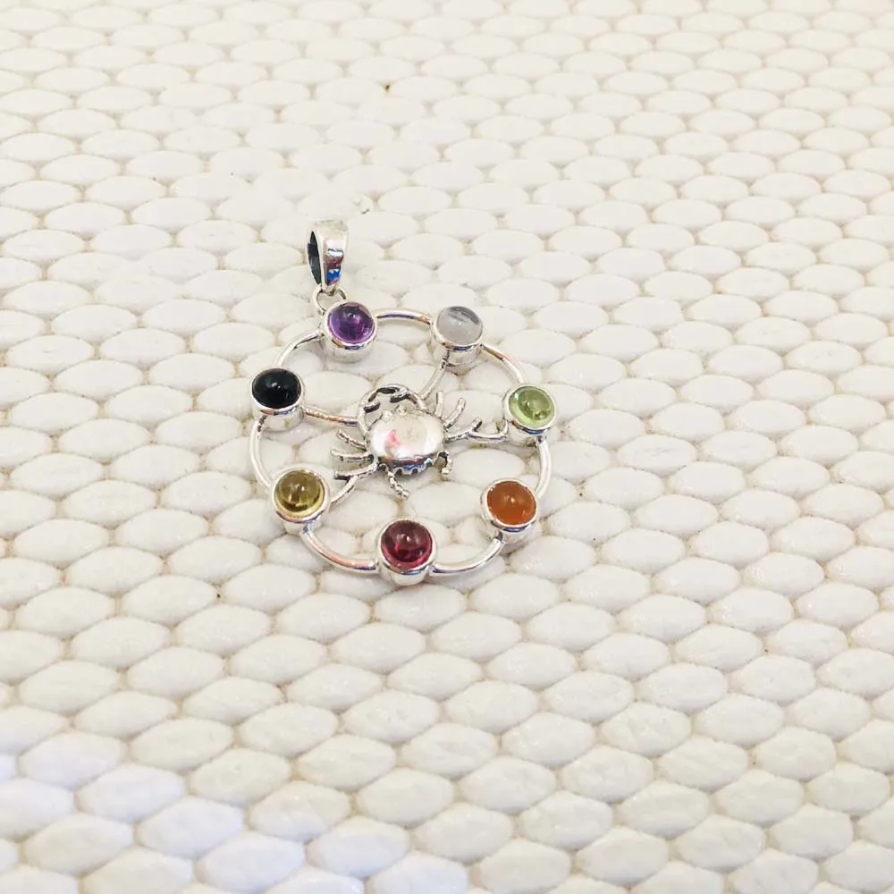 Solid 925 Sterling Silver Extreme Quality 7 Natural Round Shape Gemstone Wholesale Price Pendant Bee Style Unique Chakra Pendant