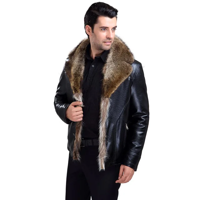 Top Quality Fashion men Black Real Sheep Skin Shearling Jacket Double Face Winter Lamb