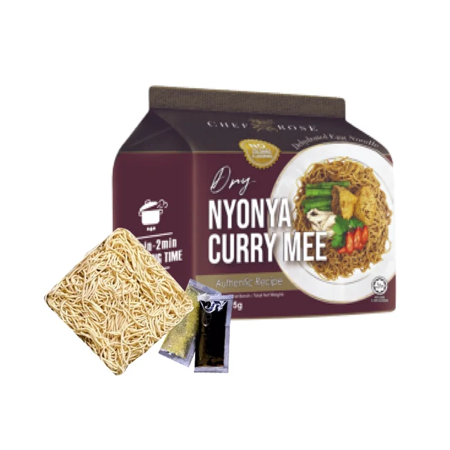 Low Calories Dry Nyonya Curry Instant Noodles 125g x 4 packs Non Vegetarian Perfect For Office Worker Quick and Convenient