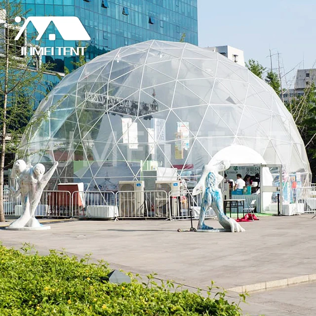 Large geodesic dome tent for amusement park and marketing event