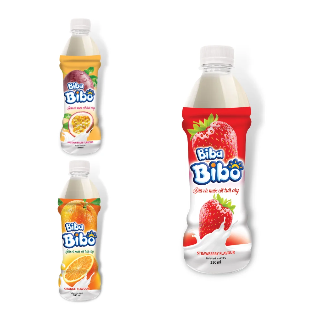 Fruit Milk Drink with Strawberry flavor PET bottle 350ml from organic milk combined with fresh fruit in Vietnam